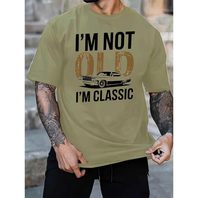 Men'S "I'M Not Old, I Am Classic" Pattern T-Shirt-Soft Cotton, Casual Crew Neck