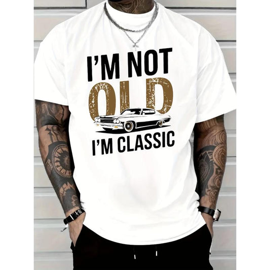 Men'S "I'M Not Old, I Am Classic" Pattern T-Shirt-Soft Cotton, Casual Crew Neck