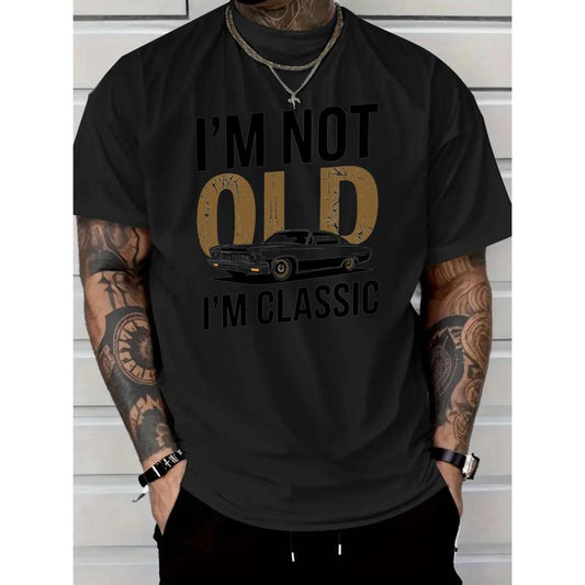 Men'S "I'M Not Old, I Am Classic" Pattern T-Shirt-Soft Cotton, Casual Crew Neck